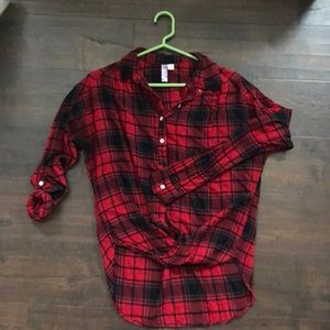 Plaid button down with twist front and long back